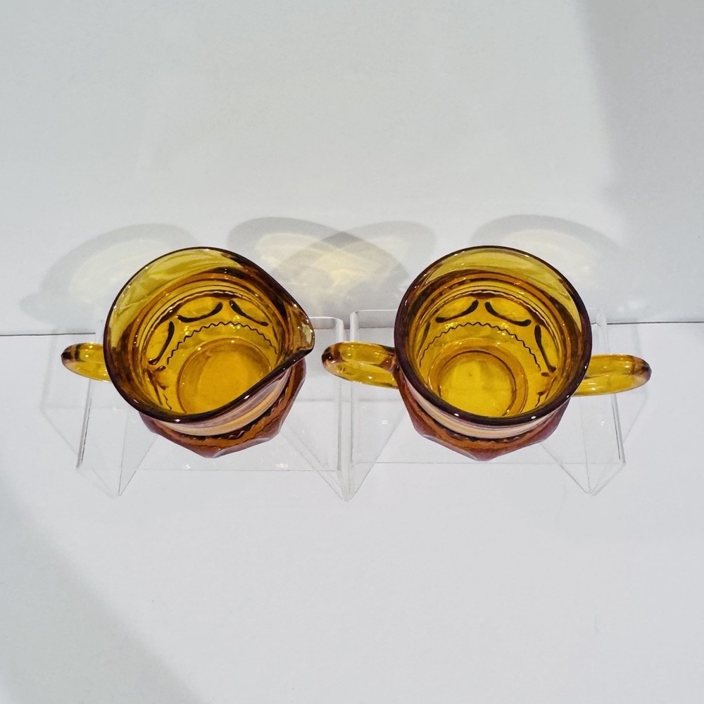 Vintage Indiana Glass Kings Crown Amber Creamer & Sugar Set No Damage - Picture 5 of 9